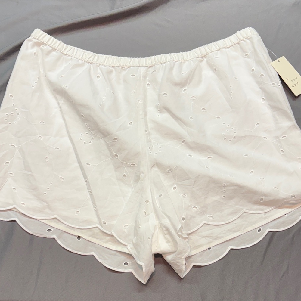NWT Cottagecore Loungewear Shorts with Delicate Eyelet Pattern & Scalloped Hem